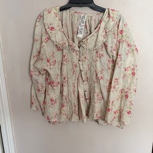 Magnolia Pearl Cream Blouse with Pink Floral Print